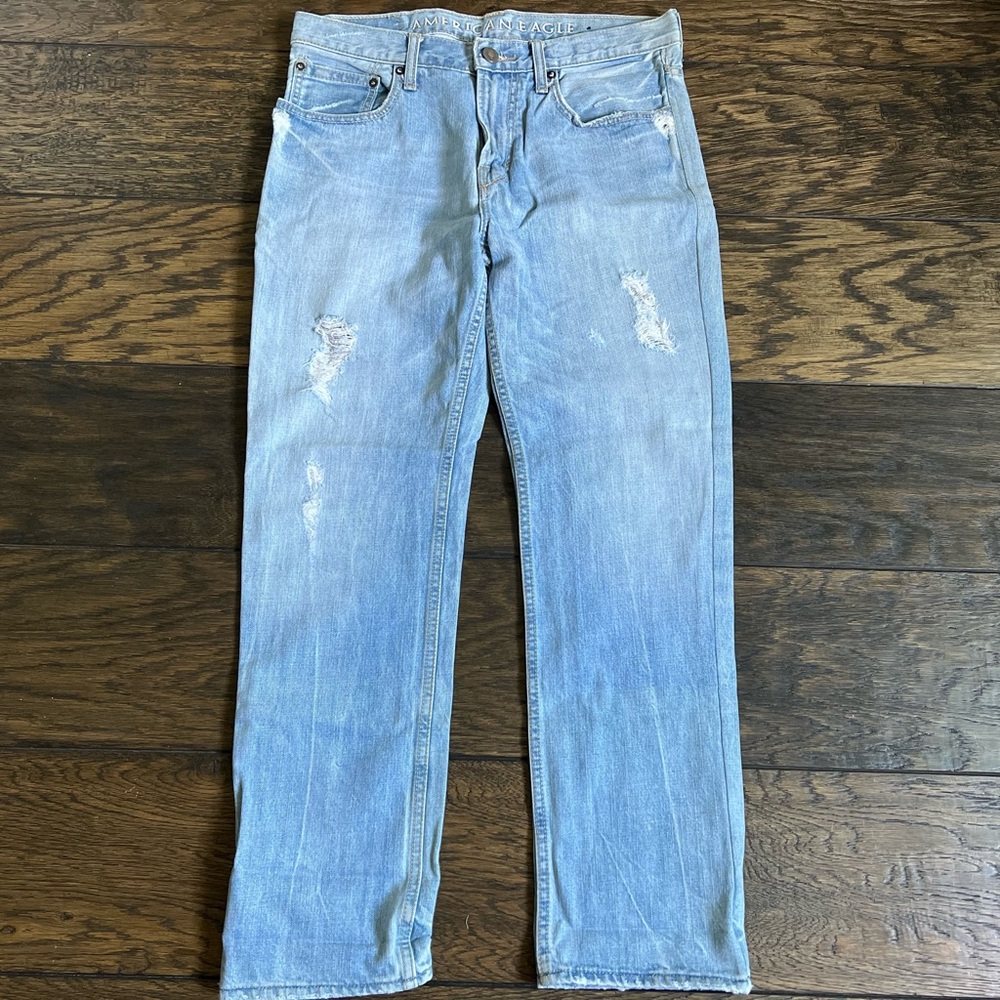 American Eagle Outfitters light wash Blue Slim Jeans with Distressed Details